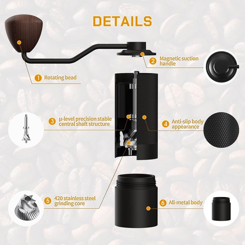 MAVO Manual Coffee Grinder, Wizard Hand Coffee Grinder, Capacity 25g with CNC Stainless Steel Pentagon Conical Burr, Adjustable Setting, Burr Coffee Bean Grinder for French Press, Pour Over Black - Image 3